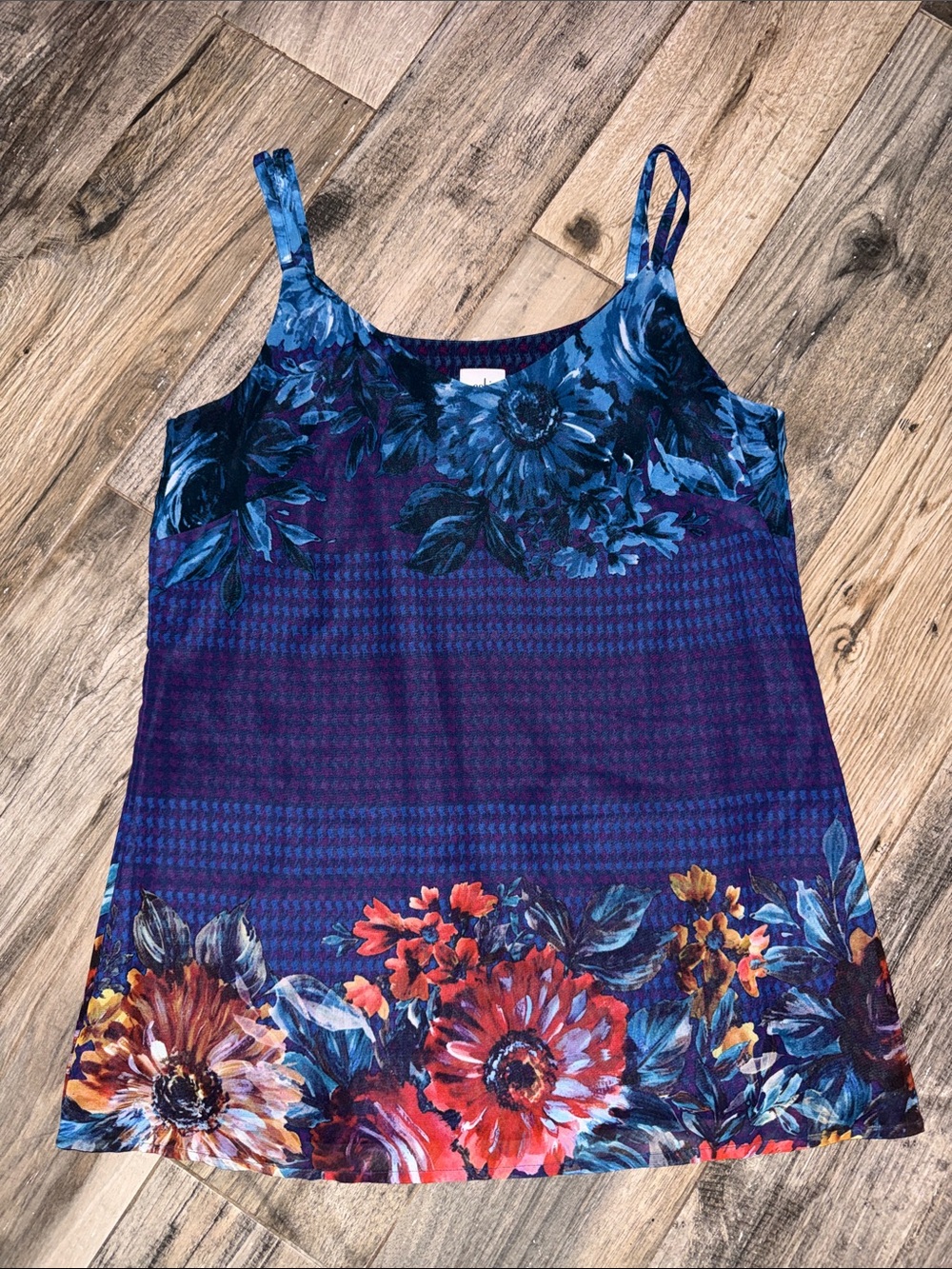 Cabi Floral Print Blue & Purple Spaghetti Strap Cami Top